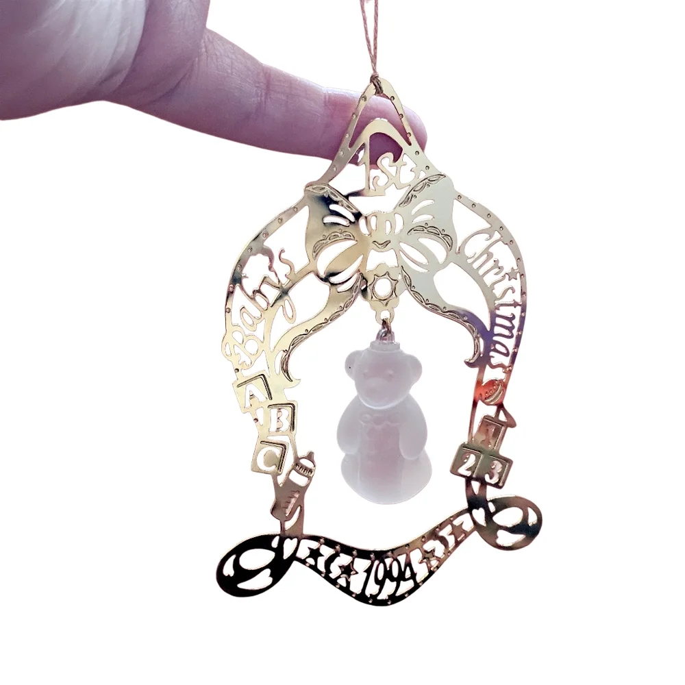 1994 Lenox Baby's 1st Christmas Gold Filigree & Glass Bear Ornament - Picture 5 of 10